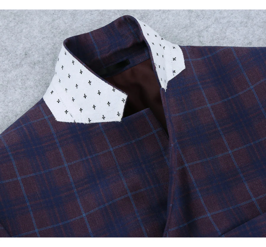 Mens Slim Fit Two Button Sport Coat Blazer in Purple & Blue Windowpane Plaid - Image 3