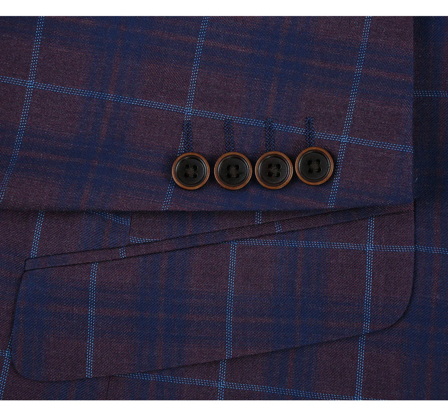 Mens Slim Fit Two Button Sport Coat Blazer in Purple & Blue Windowpane Plaid - Image 4