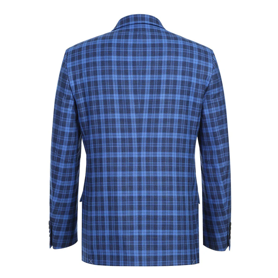 Mens Slim Fit Two Button Sport Coat Blazer in Royal & Navy Blue Windowpane Plaid - Image 3