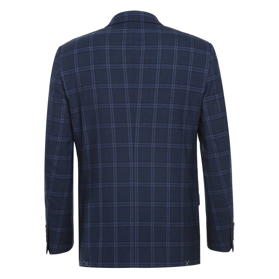 Mens Slim Fit Two Button Stretch Suit in Dark Navy Wide Windowpane Plaid - Image 3