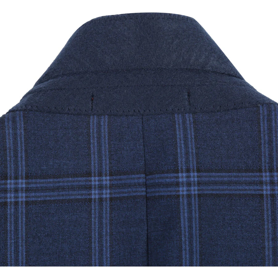 Mens Slim Fit Two Button Stretch Suit in Dark Navy Wide Windowpane Plaid - Image 5