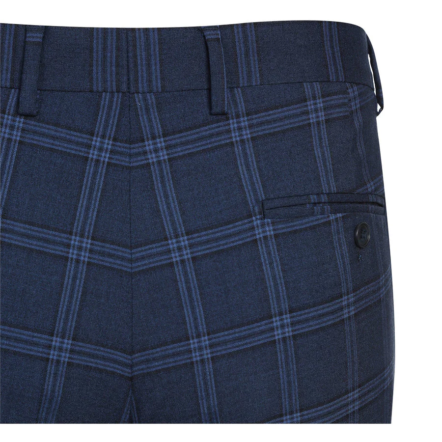 Mens Slim Fit Two Button Stretch Suit in Dark Navy Wide Windowpane Plaid - Image 8