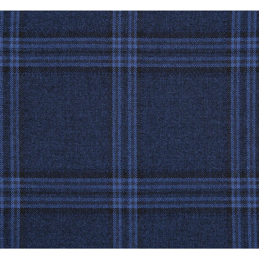 Mens Slim Fit Two Button Stretch Suit in Dark Navy Wide Windowpane Plaid - Image 9