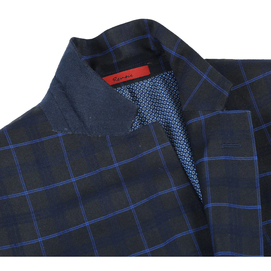 Mens Slim Fit Two Button Suit in Dark Blue Wide Windowpane Plaid - Image 4