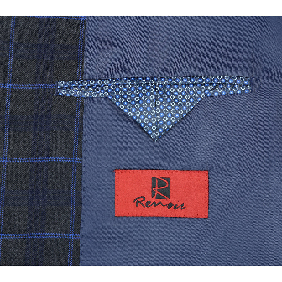 Mens Slim Fit Two Button Suit in Dark Blue Wide Windowpane Plaid - Image 5