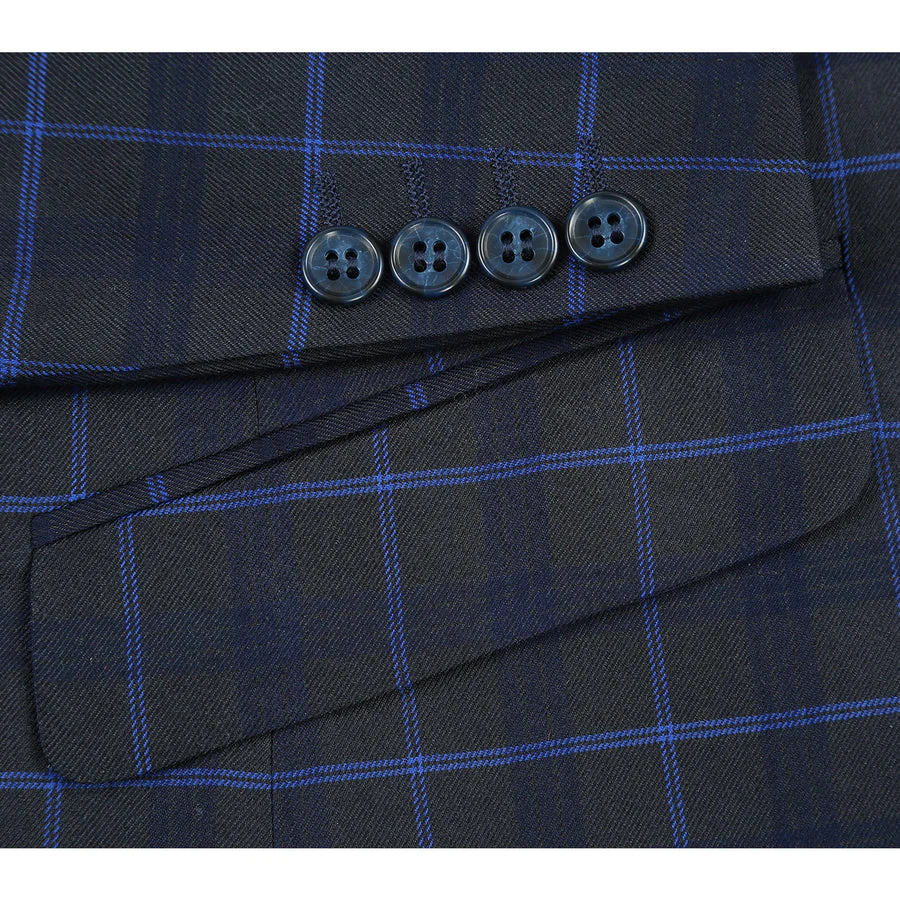 Mens Slim Fit Two Button Suit in Dark Blue Wide Windowpane Plaid - Image 6