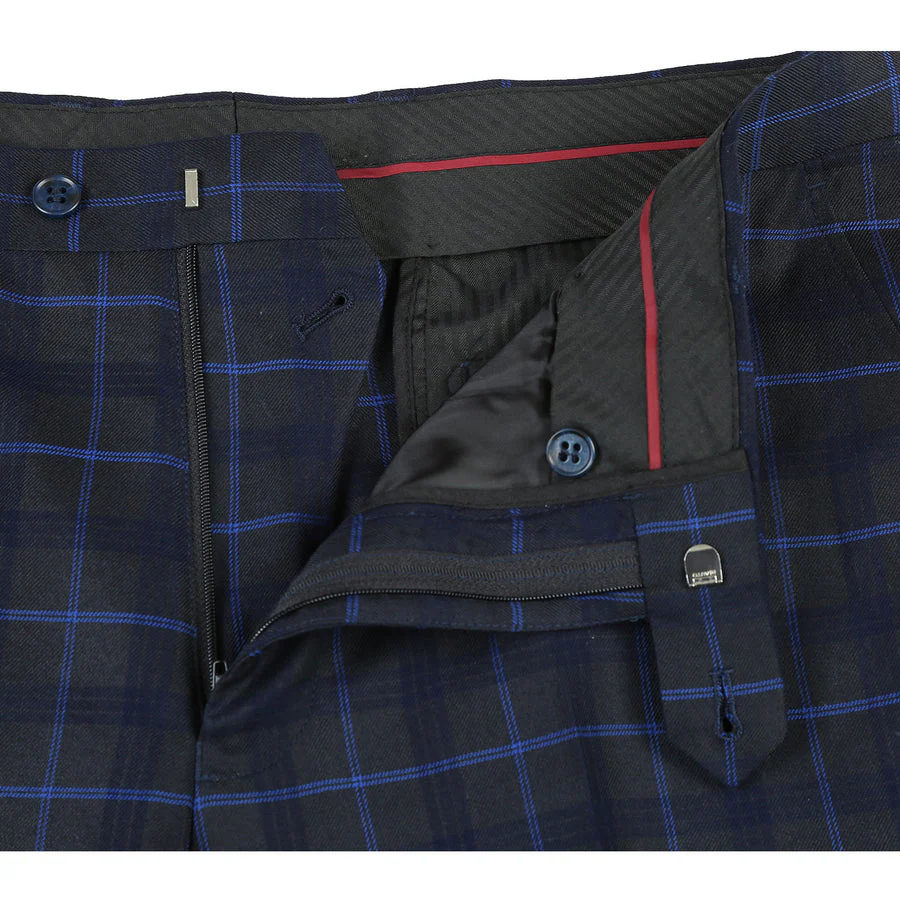 Mens Slim Fit Two Button Suit in Dark Blue Wide Windowpane Plaid - Image 7