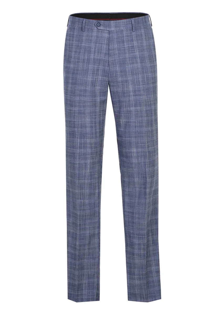 Mens Slim Fit Two Button Suit in Light Blue Wide Windowpane Summer Plaid - Image 2