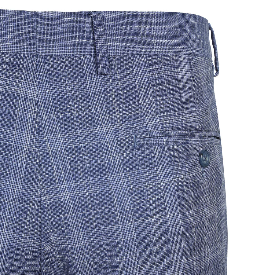 Mens Slim Fit Two Button Suit in Light Blue Wide Windowpane Summer Plaid - Image 4