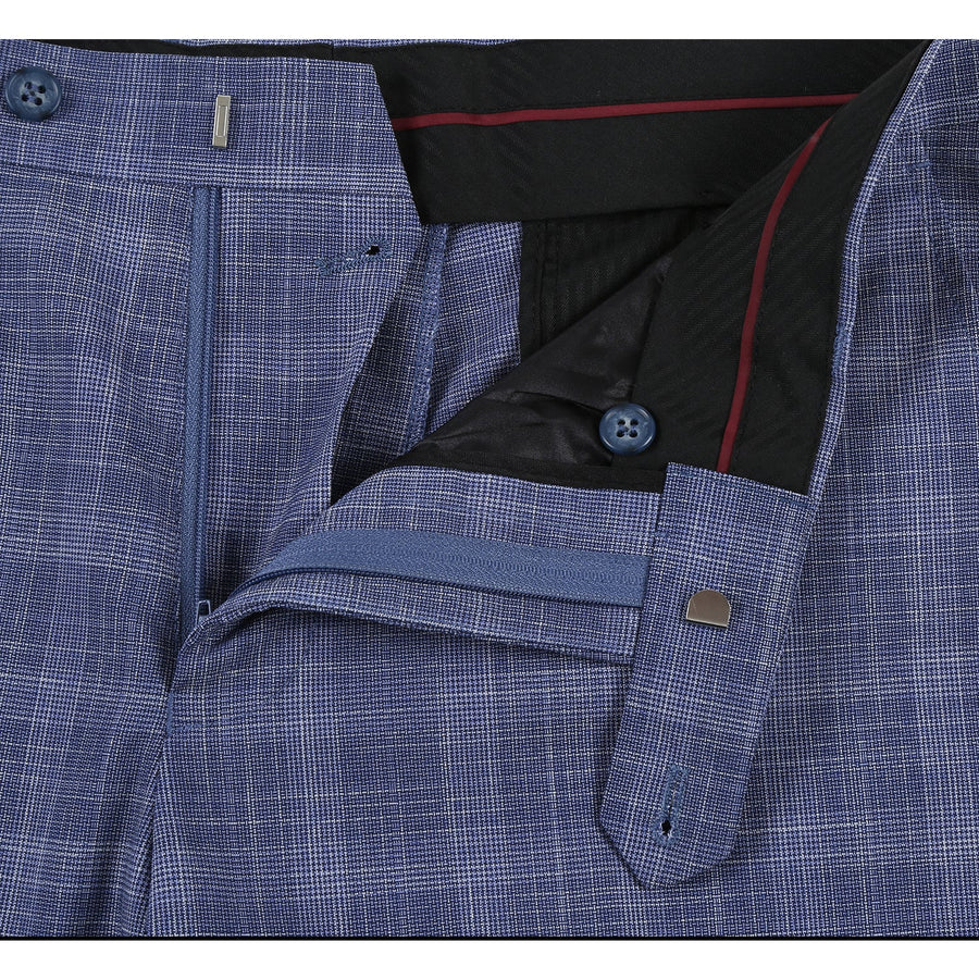 Mens Slim Fit Two Button Suit in Light Blue Wide Windowpane Summer Plaid - Image 5