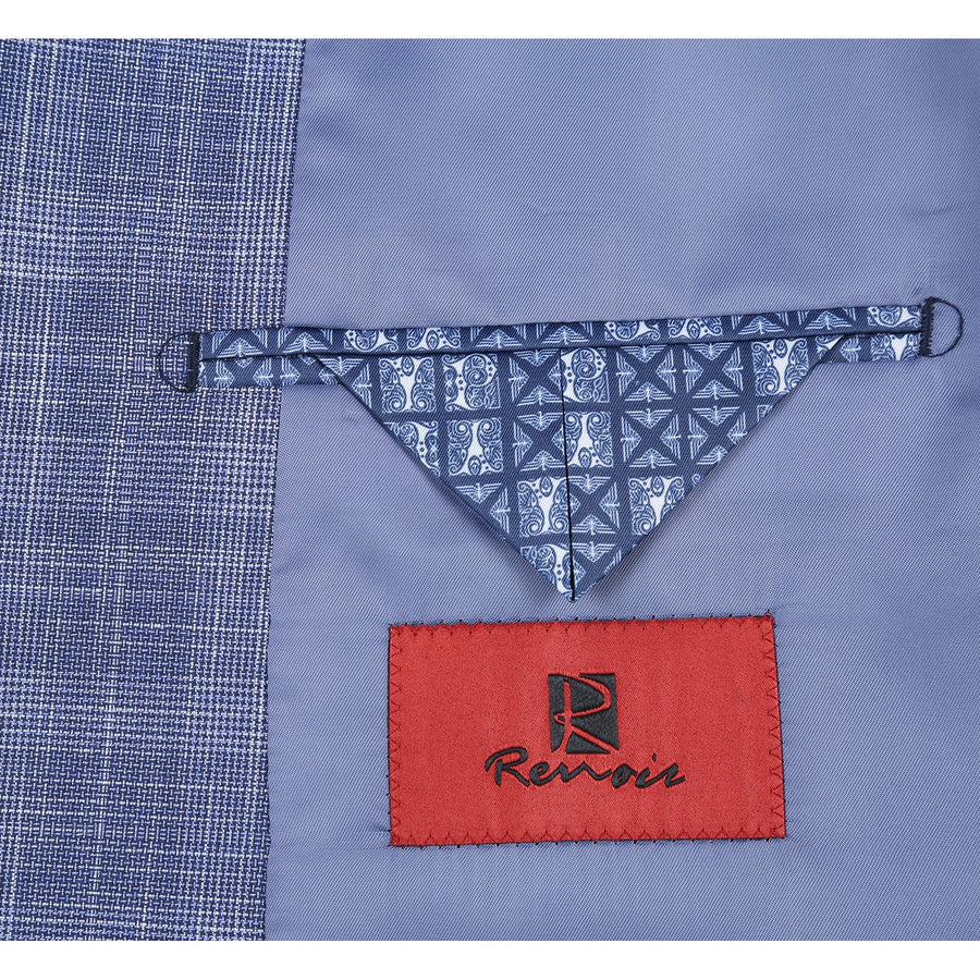Mens Slim Fit Two Button Suit in Light Blue Wide Windowpane Summer Plaid - Image 6