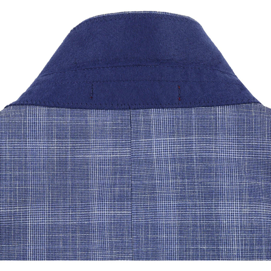 Mens Slim Fit Two Button Suit in Light Blue Wide Windowpane Summer Plaid - Image 7