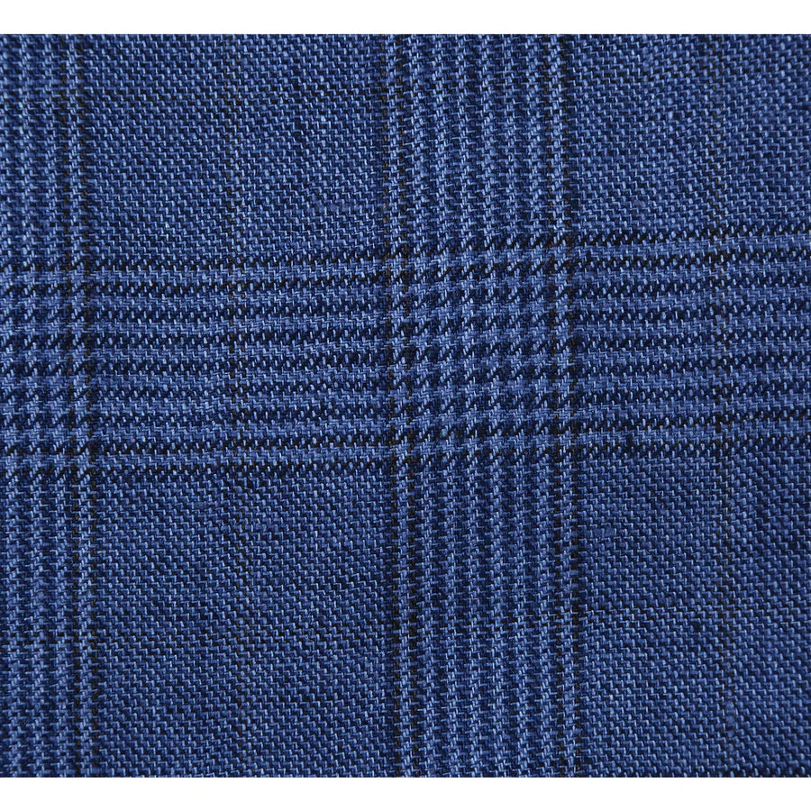 Mens Slim Fit Two Button Summer Linen Sport Coat Blazer in Navy Blue Windowpane Plaid - Image 6