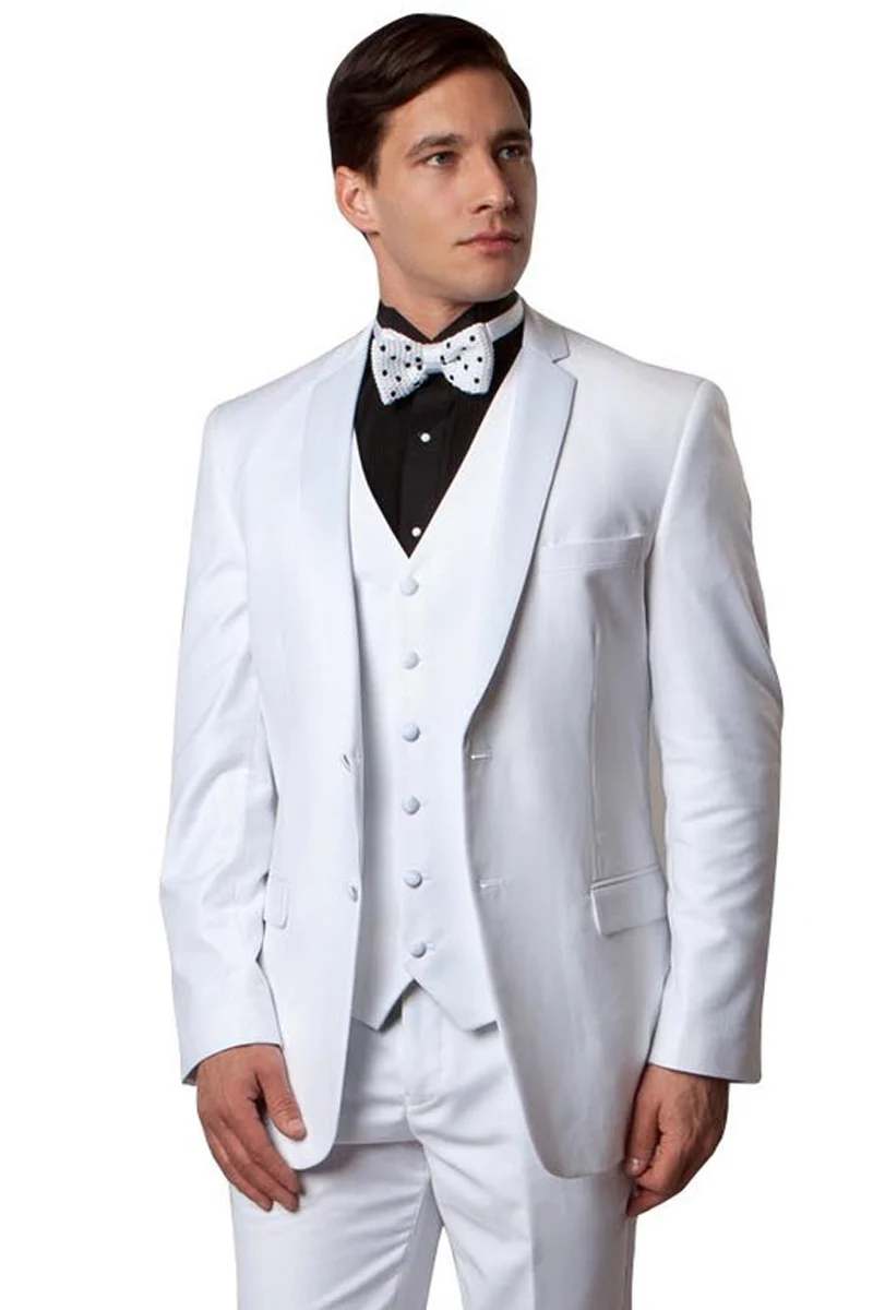 Men's Slim Fit Two Button Vested Notch Tuxedo in White
