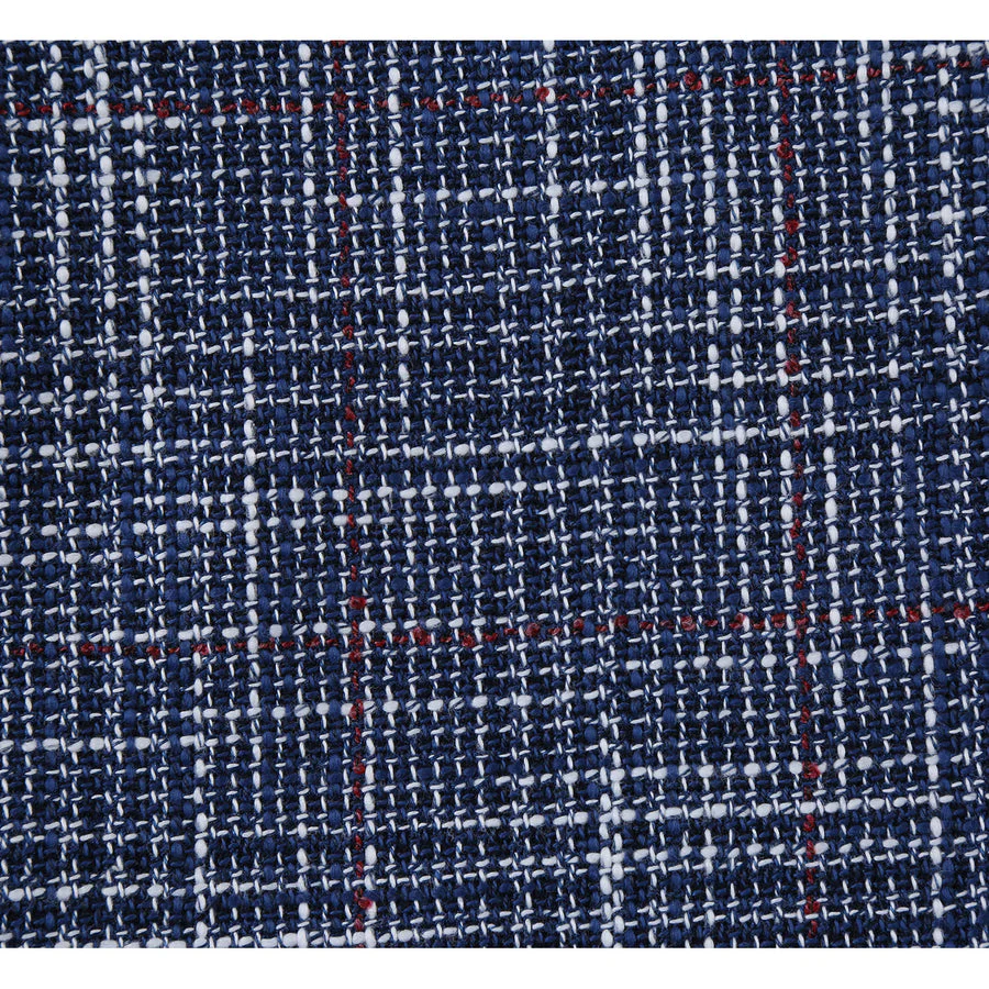 Mens Slim Fit Two Button Wool & Linen Sport Coat Blazer in Blue Windowpane Plaid - Image 6