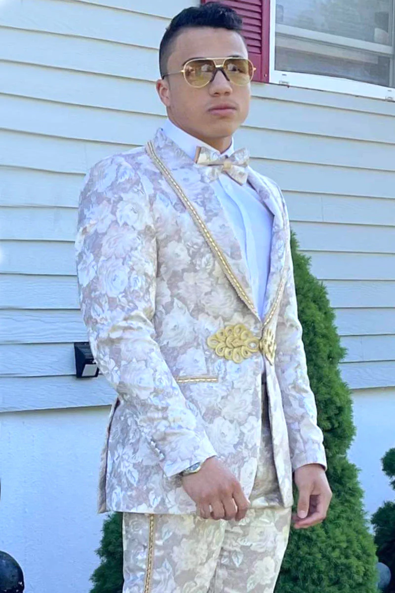 Mens Slim Fit Two Piece Lavender Paisley Prom Smoking Jacket Tuxedo - Image 2