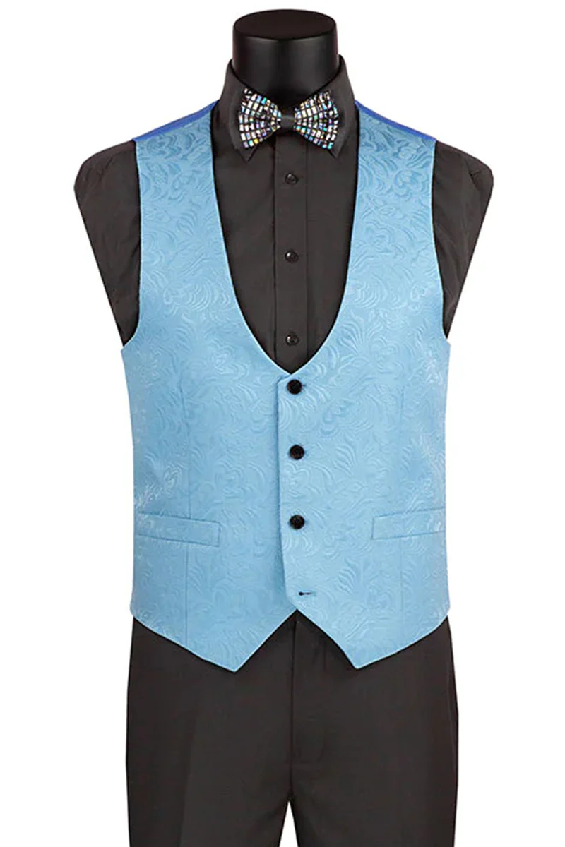 Men's Slim Fit Vested Paisley Wedding Tuxedo in Light Blue - Image 2