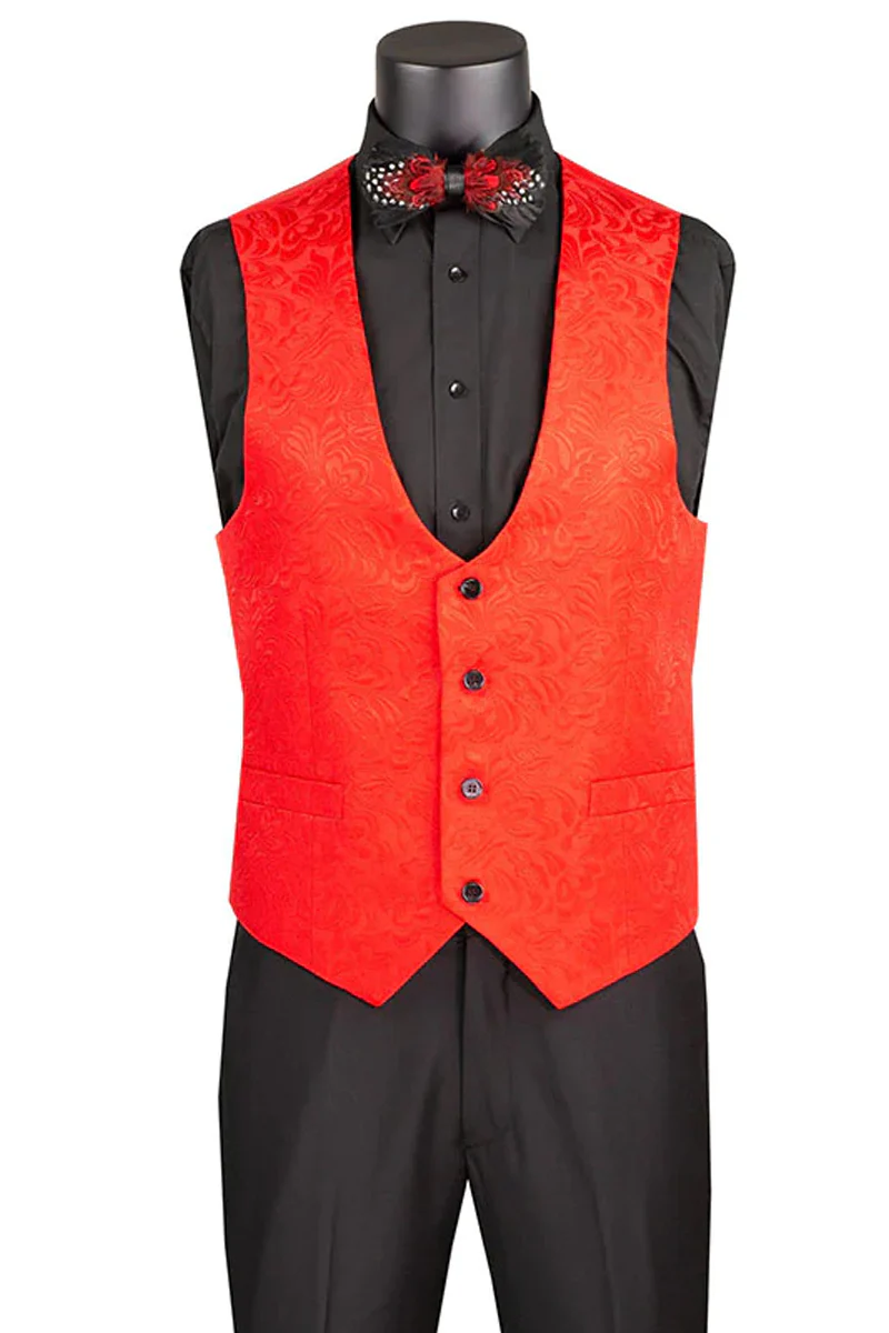 Men's Slim Fit Vested Paisley Wedding Tuxedo in Red - Image 2