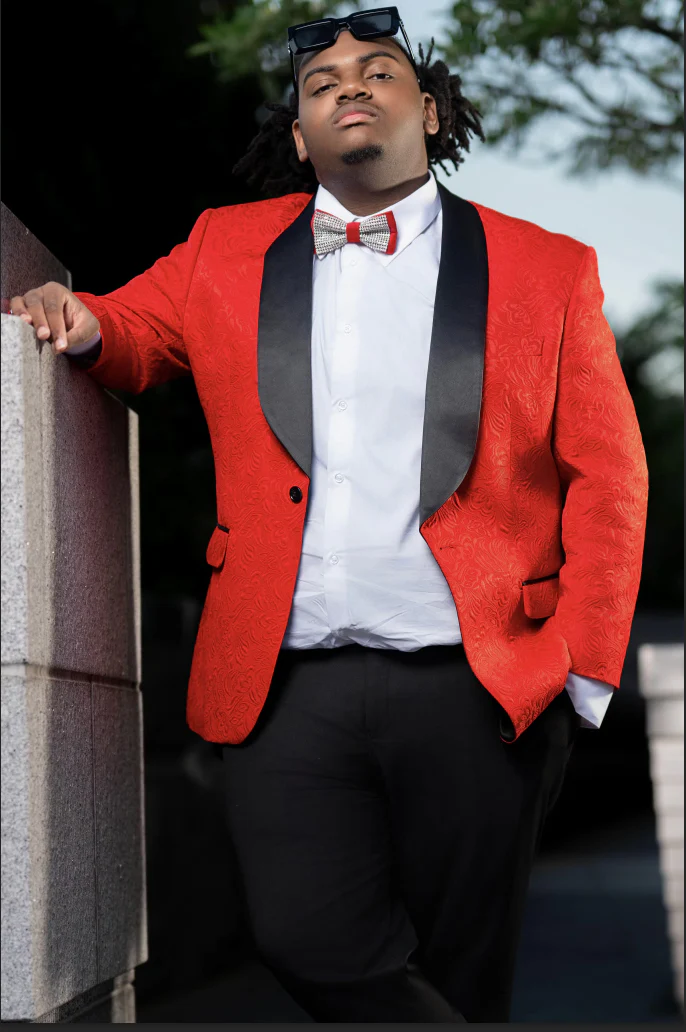 Men's Slim Fit Vested Paisley Wedding Tuxedo in Red - Image 3