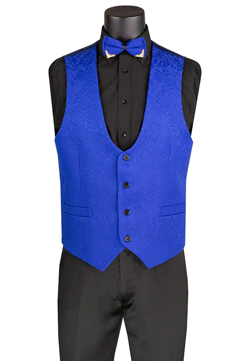 Men's Slim Fit Vested Paisley Wedding Tuxedo in Royal Blue - Image 2