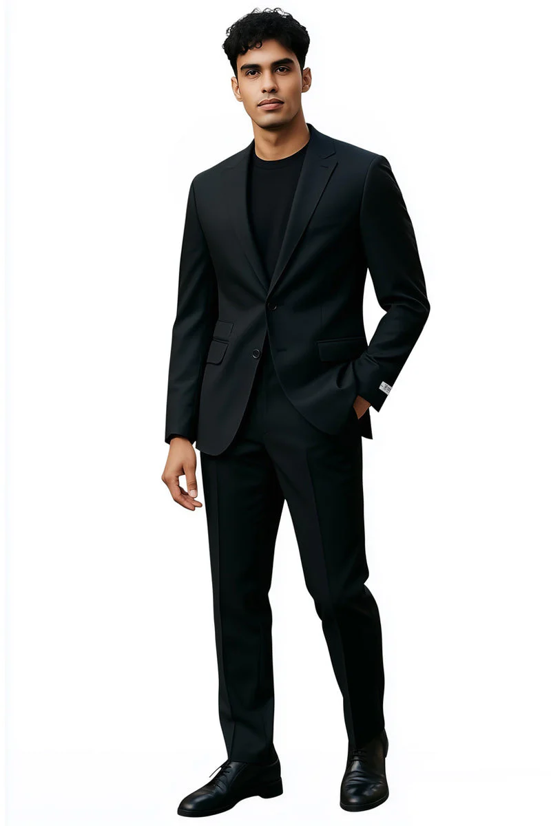 Men's Stacy Adams Basic Slim Fit Wedding & Business Suit in Black - Image 2