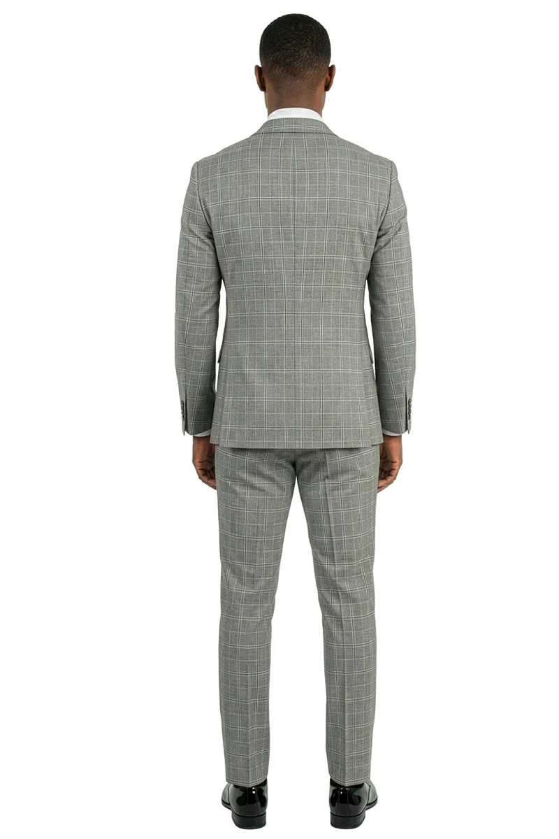 Men's Stacy Adams Double Breasted Suit in Light Grey Windowpane Plaid - Image 4