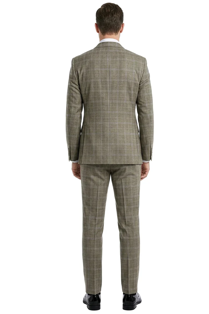Men's Stacy Adams Double Breasted Suit in Taupe Windowpane Plaid - Image 4