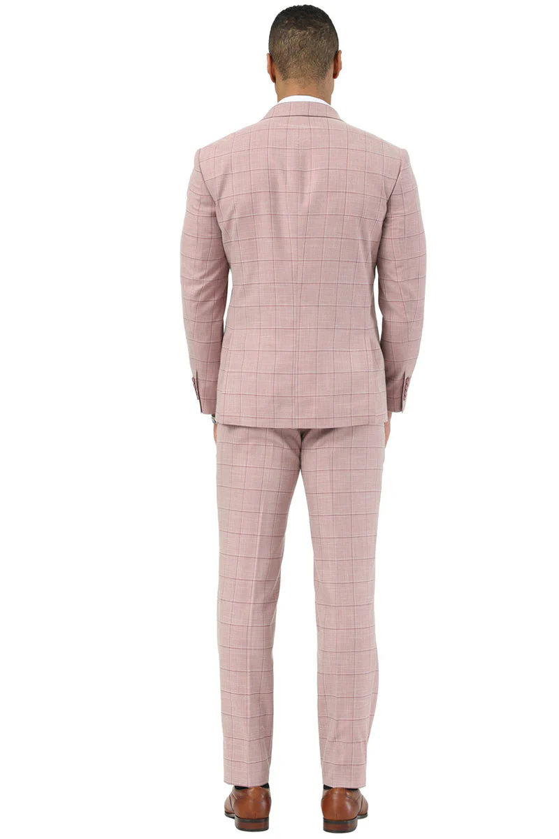 Men's Stacy Adams Double Breasted Summer Suit in Pink Windowpane Plaid - Image 4