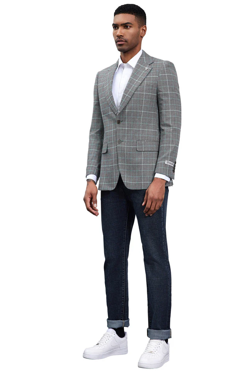 Men's Stacy Adams Modern Fit Business Sport Coat Blazer in Grey Plaid - Image 2