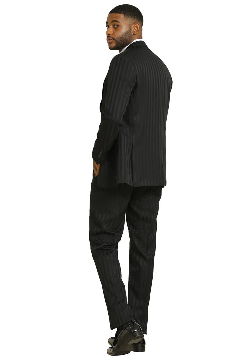 Men's Stacy Adams Modern Fit Vested Suit in Black Tonal Shadow Pinstripe - Image 3