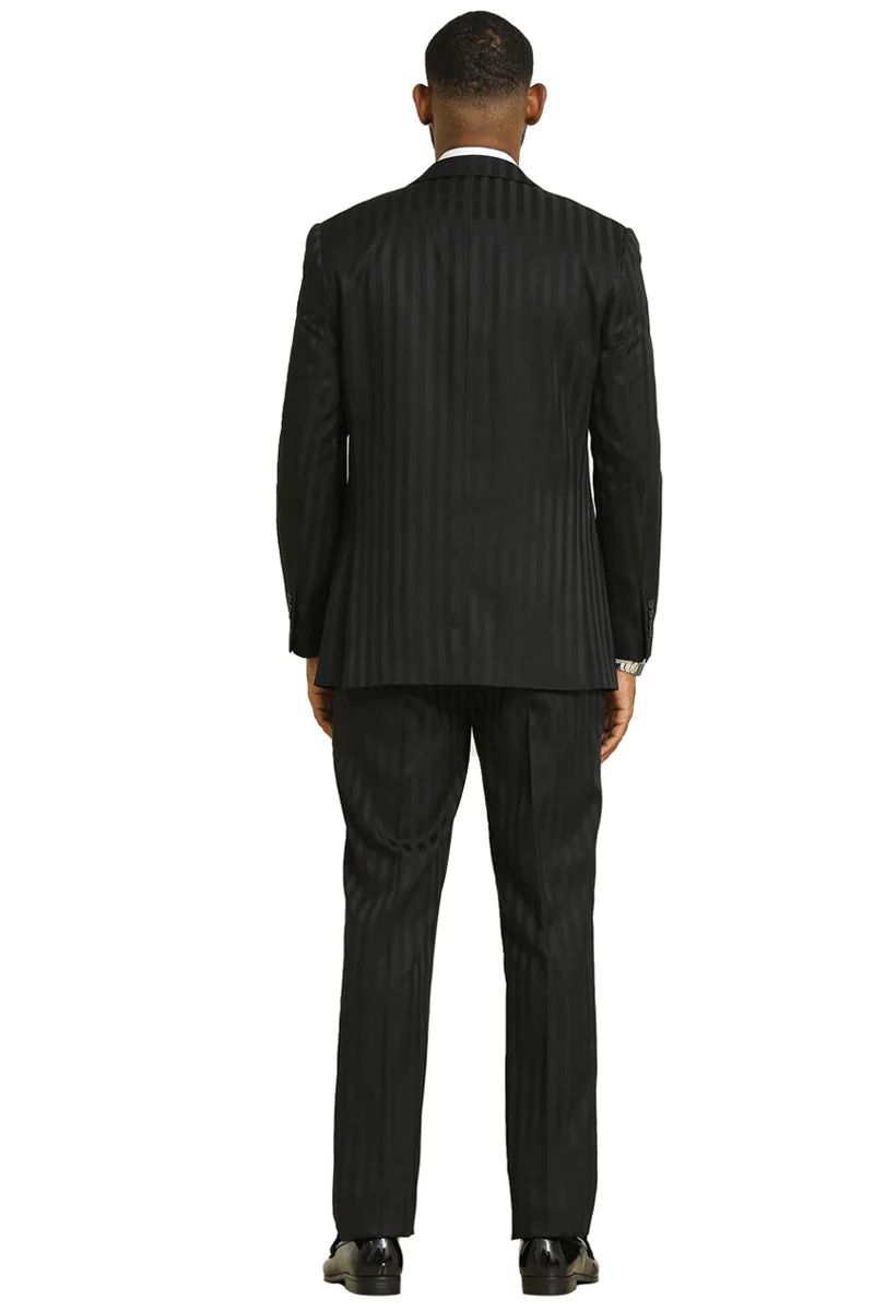 Men's Stacy Adams Modern Fit Vested Suit in Black Tonal Shadow Pinstripe - Image 4
