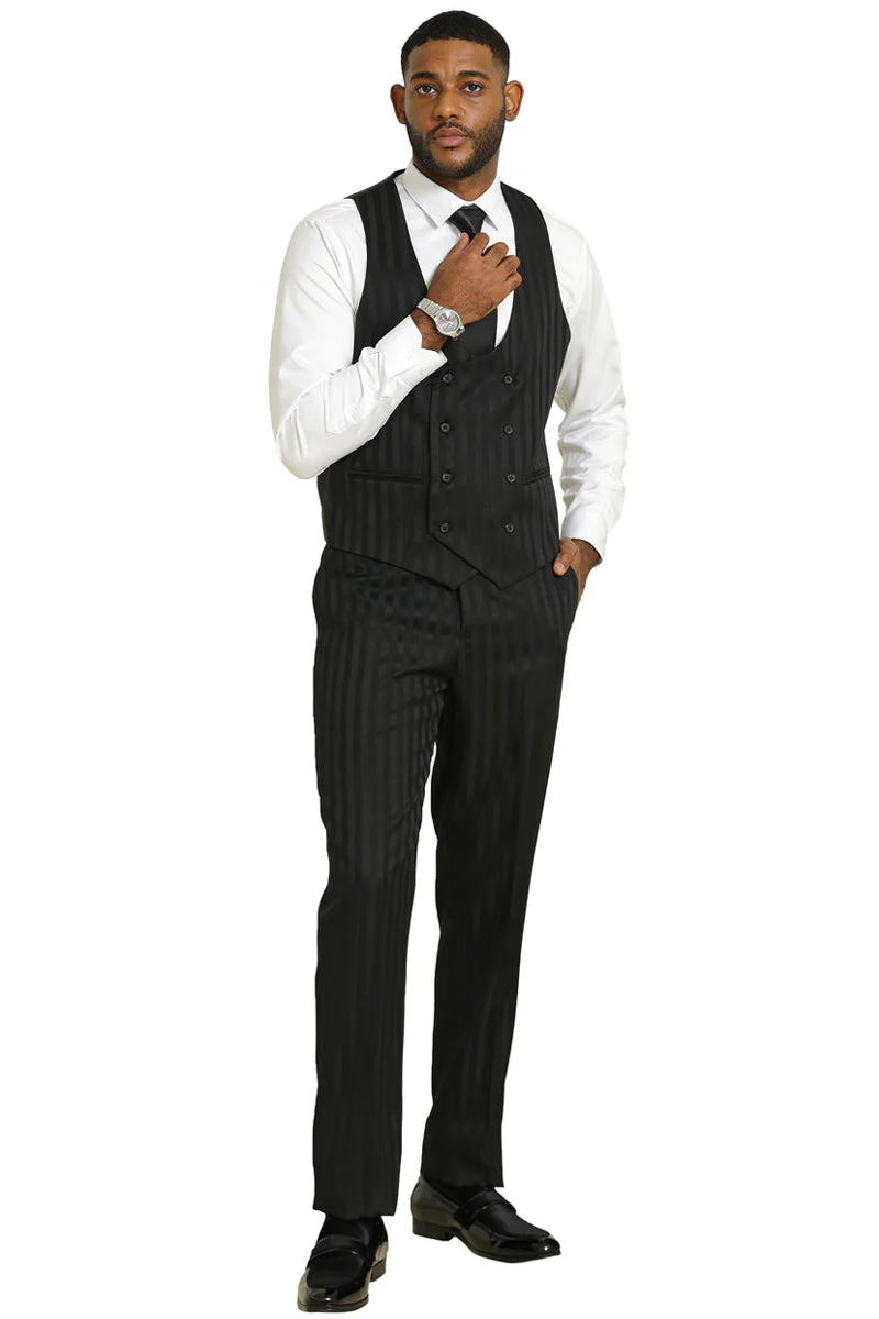 Men's Stacy Adams Modern Fit Vested Suit in Black Tonal Shadow Pinstripe - Image 5