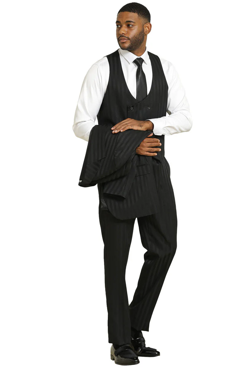 Men's Stacy Adams Modern Fit Vested Suit in Black Tonal Shadow Pinstripe - Image 6