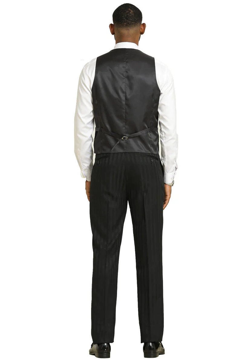 Men's Stacy Adams Modern Fit Vested Suit in Black Tonal Shadow Pinstripe - Image 7