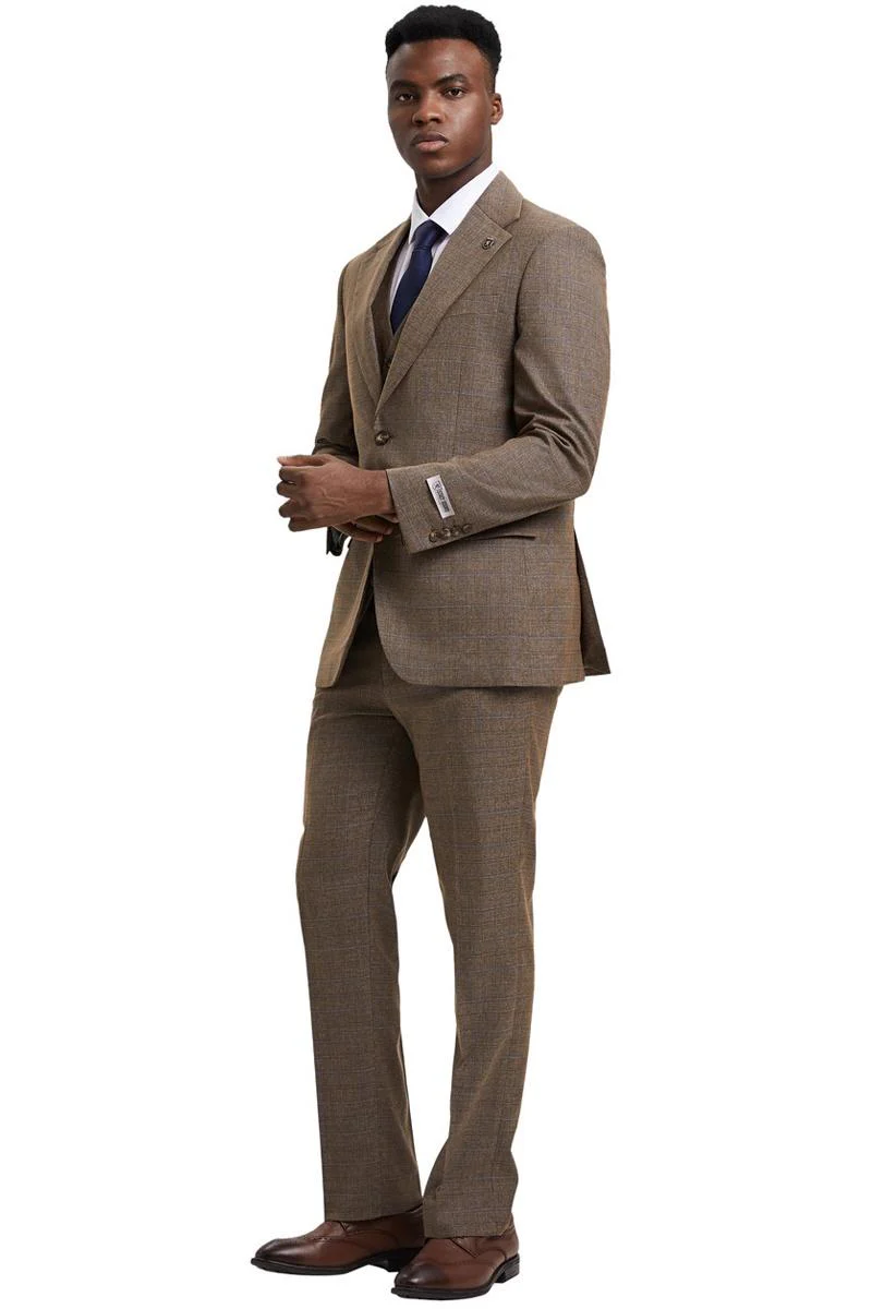 Men's Stacy Adams Modern Fit Vested Suit in Taupe Micro Check Plaid - Image 3
