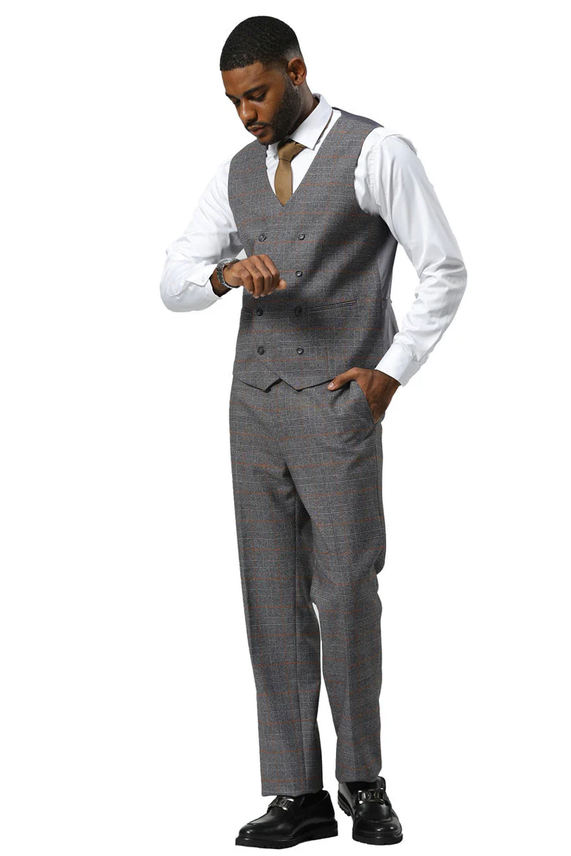 Men's Stacy Adams One Button Peak Lapel Suit With Double Breasted Vest in Grey Glen Plaid - Image 5