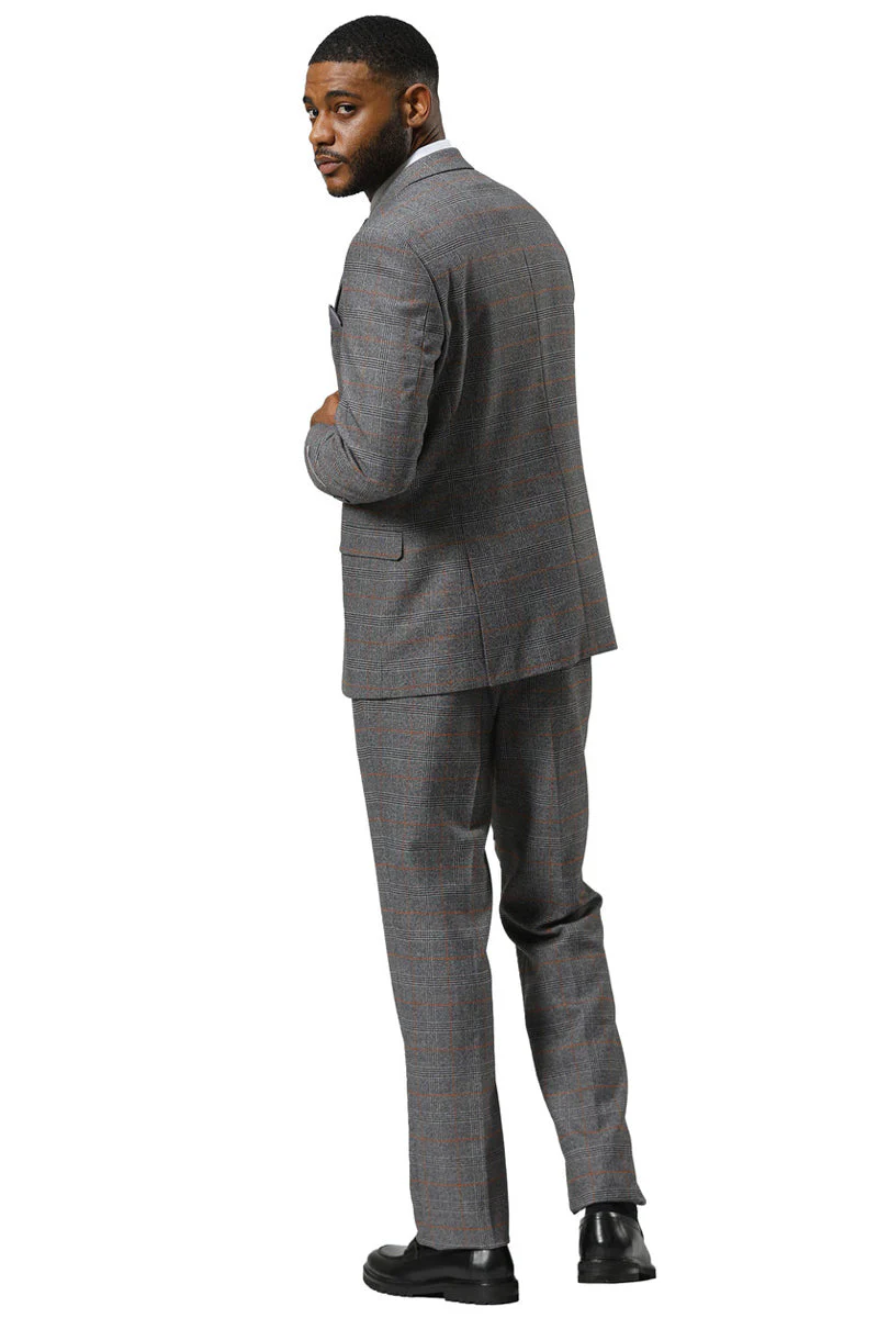 Men's Stacy Adams One Button Peak Lapel Suit With Double Breasted Vest in Grey Glen Plaid - Image 6