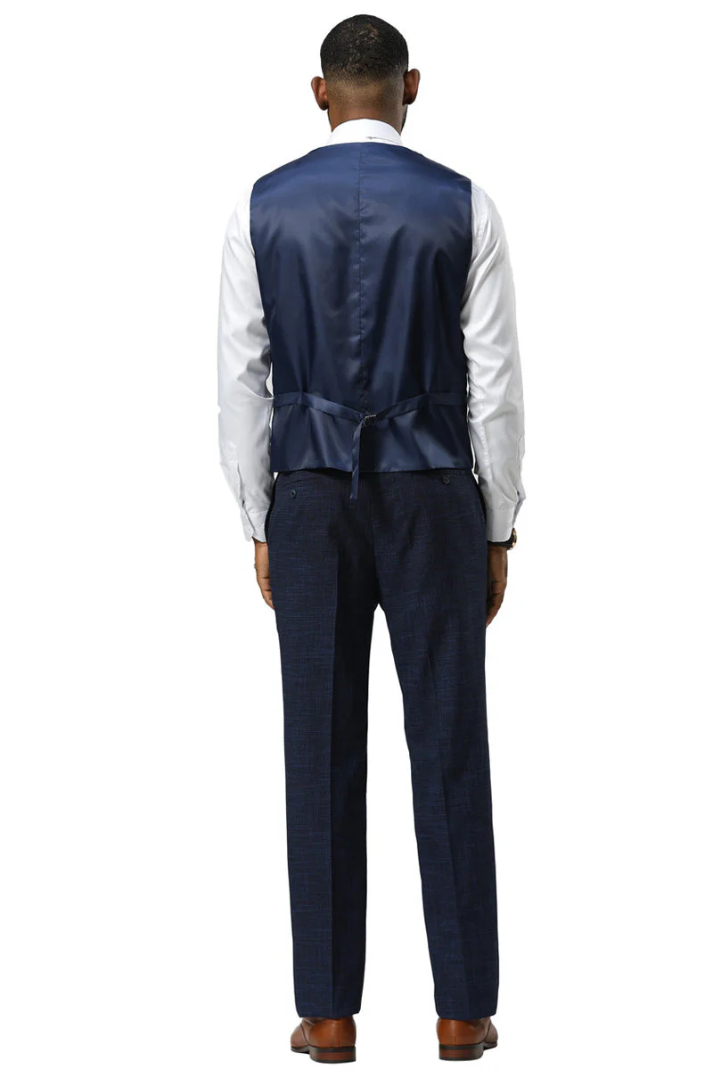 Men's Stacy Adams One Button Peak Lapel Vested Sharkskin Suit in Navy - Image 6