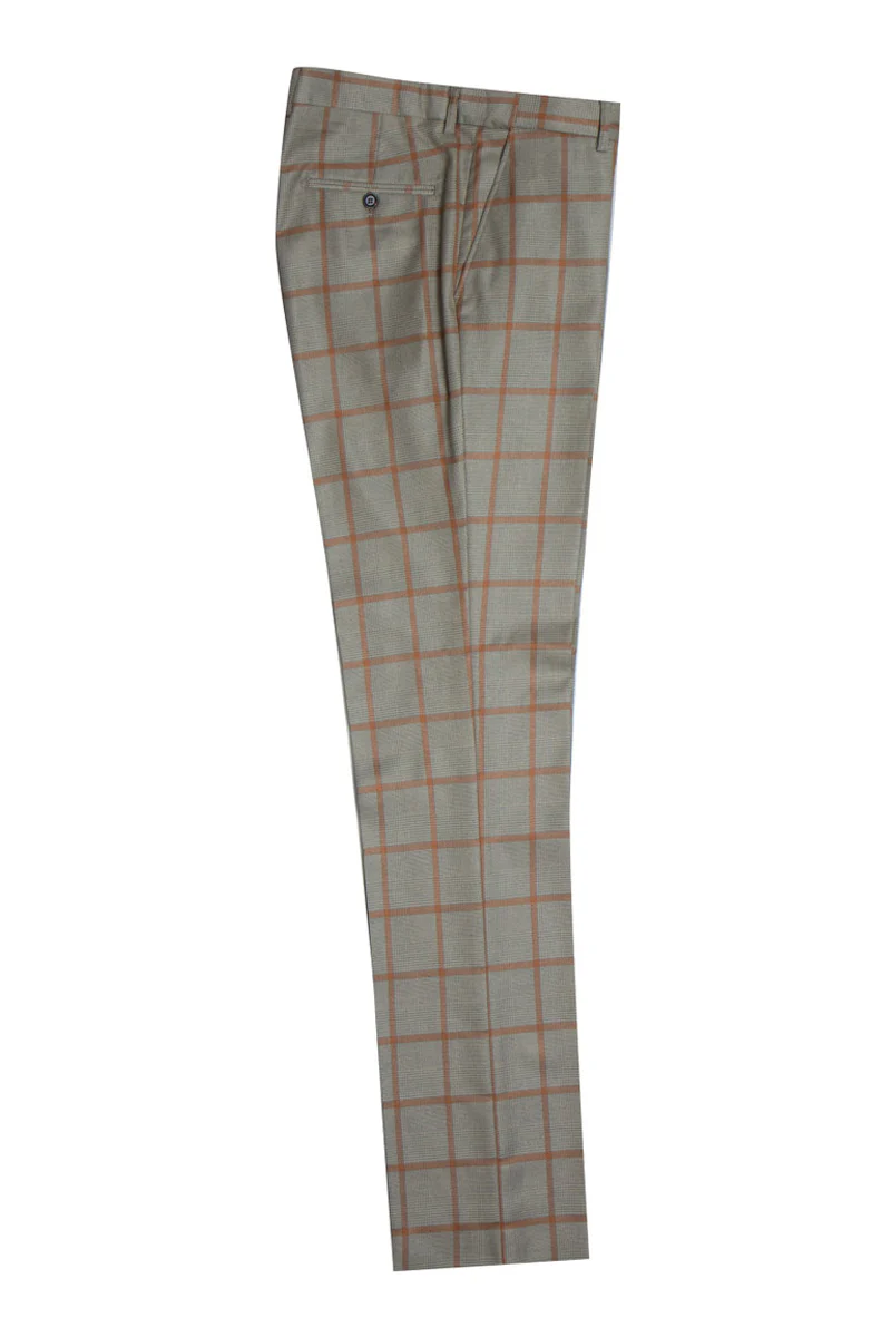 Men's Stacy Adams One Button Peak Lapel Vested Suit in Tan & Gold Windowpane Plaid - Image 4