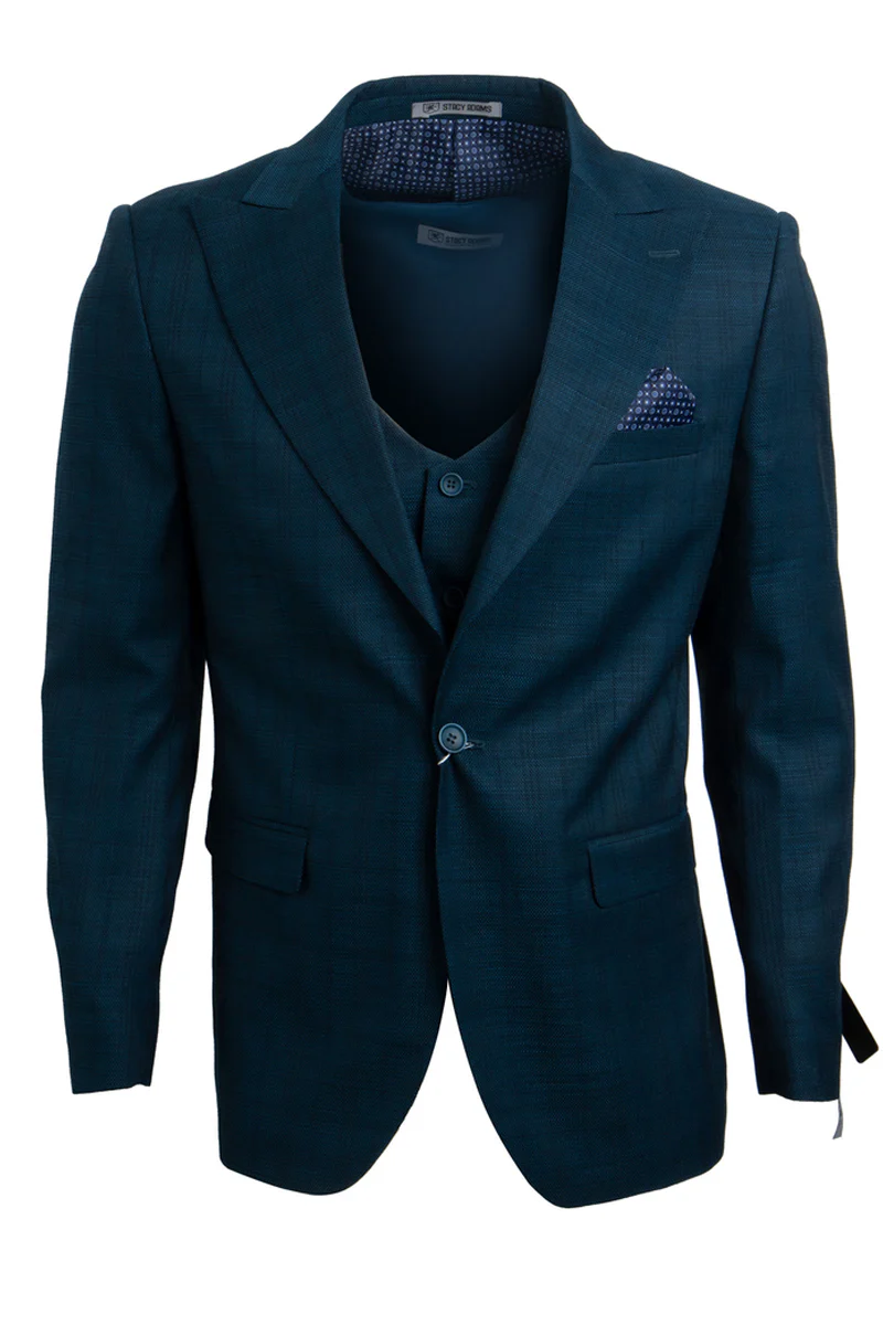 Men's Stacy Adams One Button Vested Peak Lapel Glen Plaid Suit in Blue & Green - Image 2