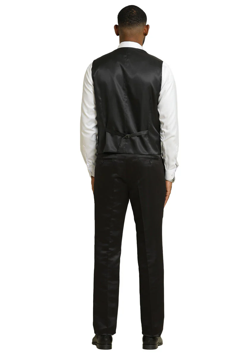 Men's Stacy Adams Shiny Brocade Wedding & Prom Tuxedo with Double Breasted Vest in Black - Image 6