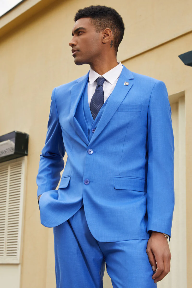 Men's Stacy Adam's Two Button Fancy Vested Suit in French Blue