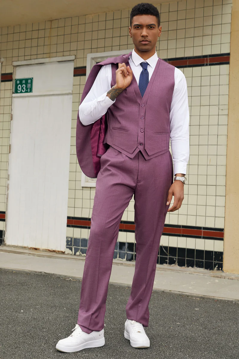 Men's Stacy Adam's Two Button Fancy Vested Suit in Lilac Lavender - Image 3