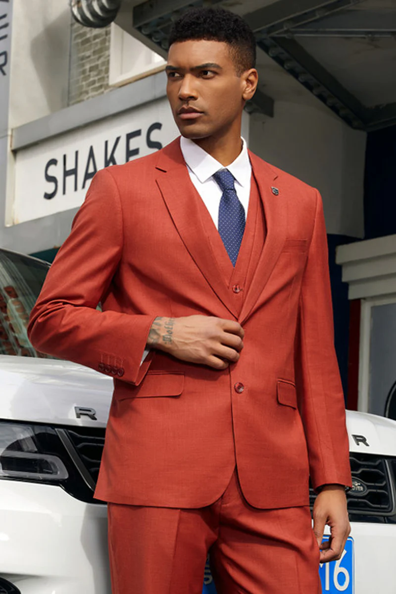 Men's Stacy Adam's Two Button Fancy Vested Suit in Rust