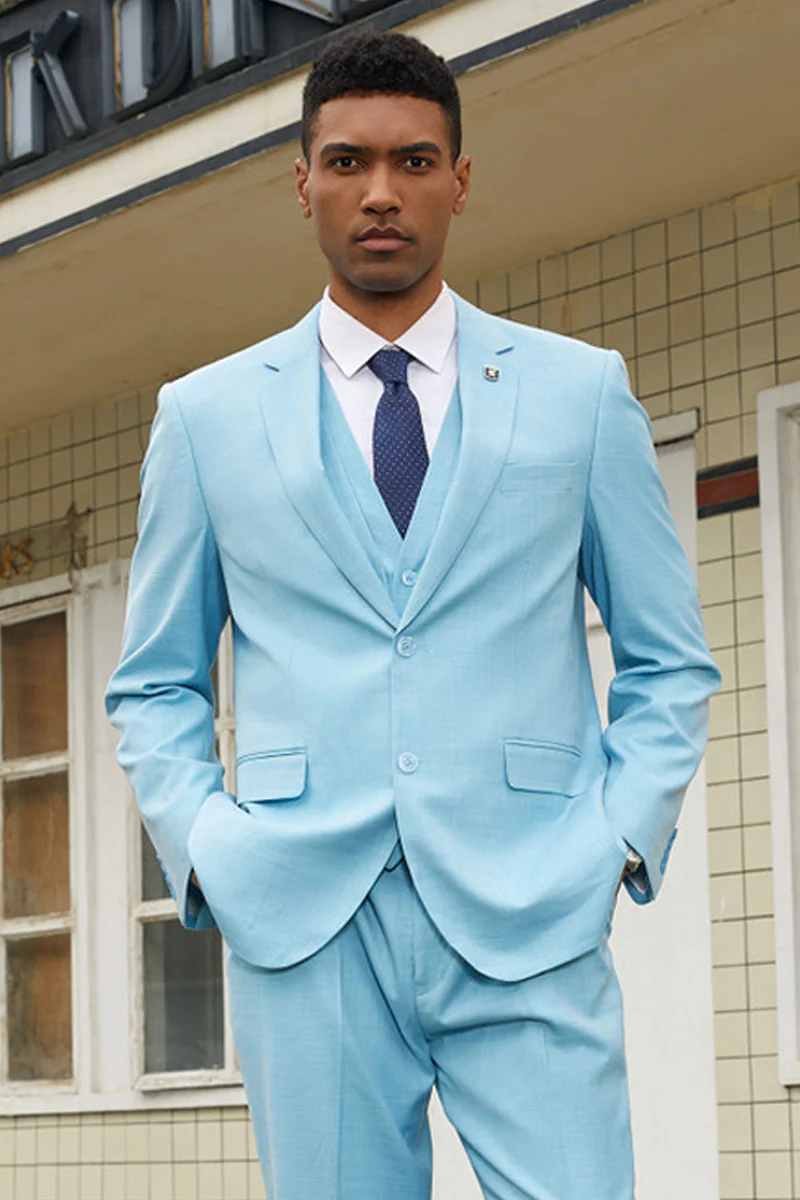 Men's Stacy Adam's Two Button Fancy Vested Suit in Teal Green