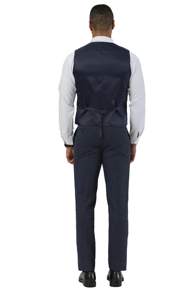 Men's Stacy Adams Two Button Peak Lapel Suit with Scoop Vest in Navy Glen Plaid - Image 3