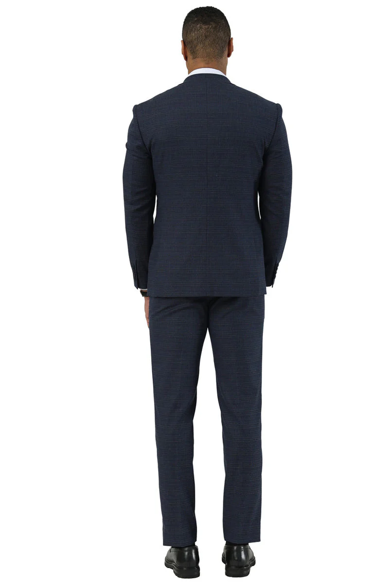 Men's Stacy Adams Two Button Peak Lapel Suit with Scoop Vest in Navy Glen Plaid - Image 4