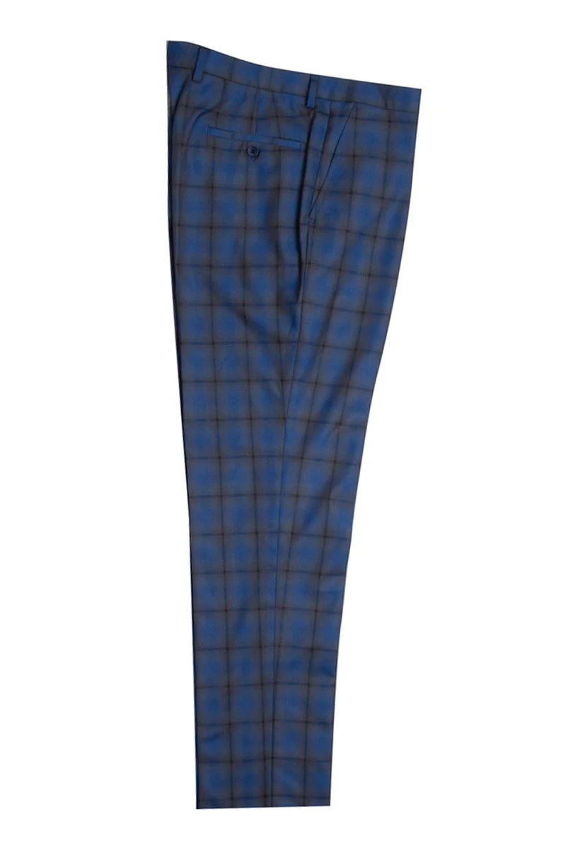 Men's Stacy Adams Two Button Vested Bold Windowpane Plaid Suit in Blue & Brown - Image 2