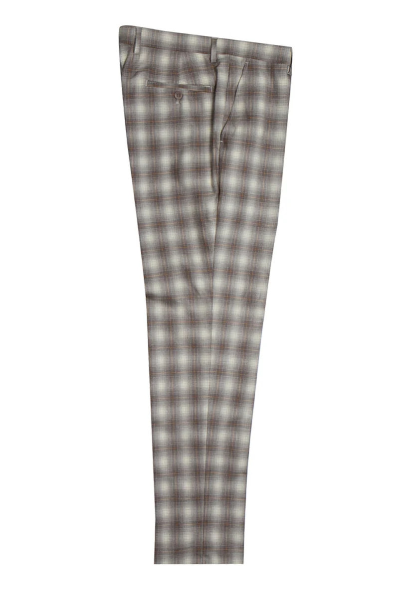 Men's Stacy Adams Two Button Vested Bold Windowpane Plaid Suit in Brown & Tan - Image 3