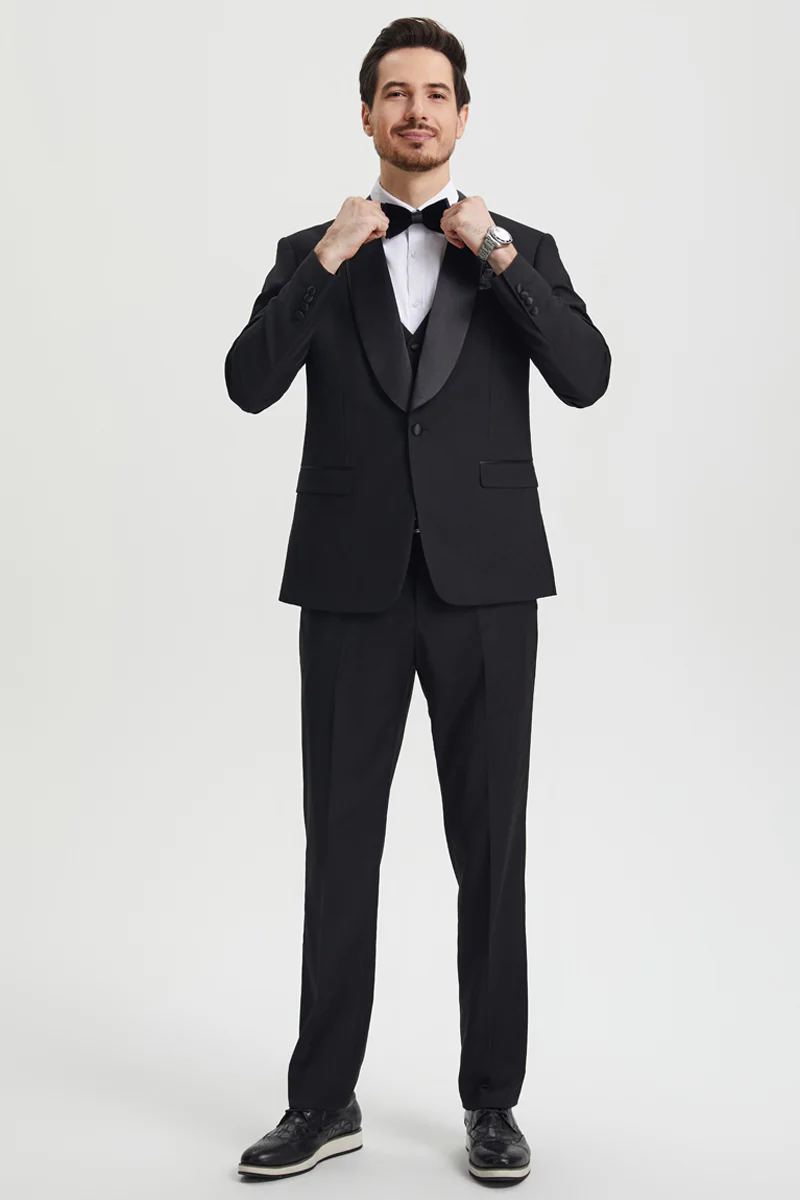 Men's Stacy Adams Vested One Button Shawl Lapel Designer Tuxedo in Black - Image 2